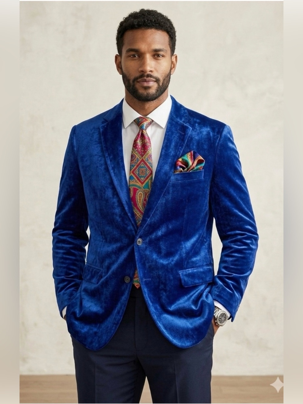 RONGKAI Men's Royal Blue Velvet Blazer Suit Jacket Slim Fit Size 3XL NWT